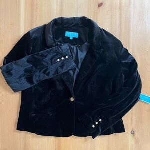 Draper James RSVP Velvet Blazer Black Gold Button Jacket NWT